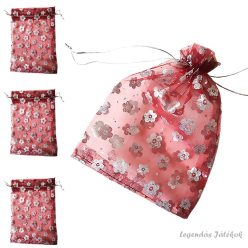 3 db-os piros-ezüst színű tüll organza ajándéktasak