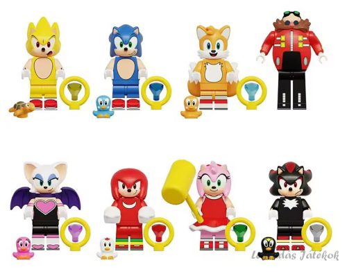 8 db-os Sonic a sündisznó jellegű mini figura szett kiegészítőkkel