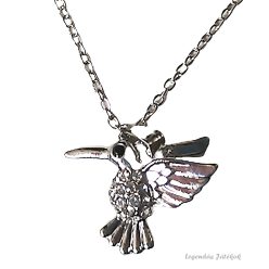   Ezüst színű fém bizsu nyaklánc strasszos kolibri medállal